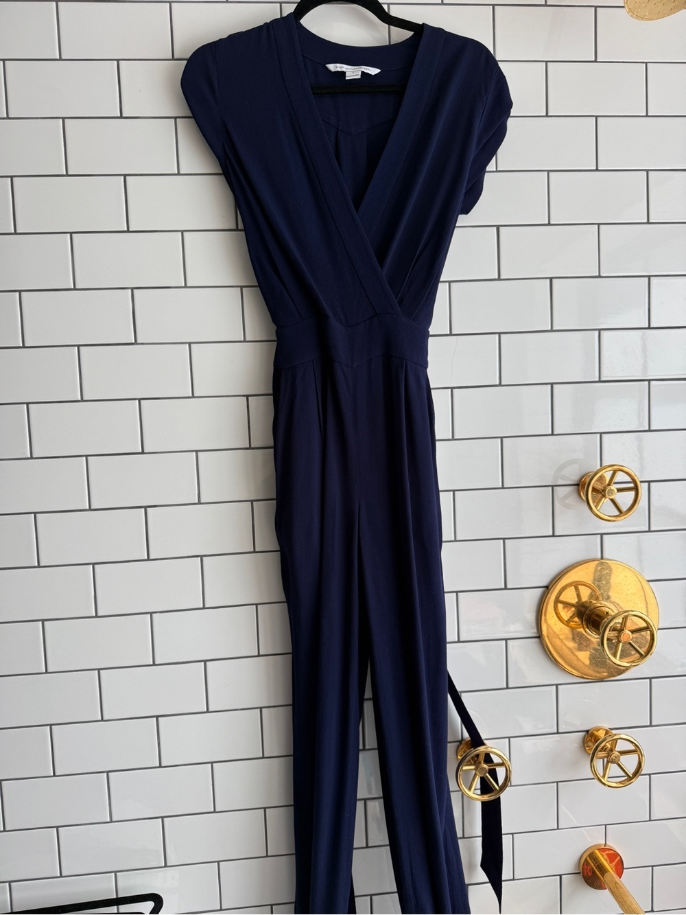Diane Von Furstenberg Navy Wrap Wide-Leg Jumpsuit 🚩🚩DESIGNER STEAL - Picture 4 of 6
